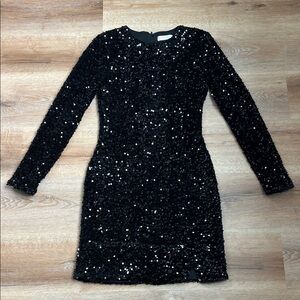 Intempo Elegant Black Sequin Mini Dress LBD Size S